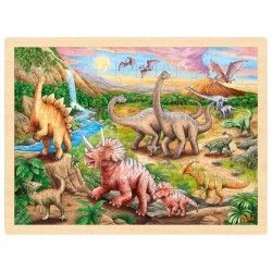 Goki Puzzle Drewniane na Podkładce TROPEM DINOZAURA 96 Elementów 57348